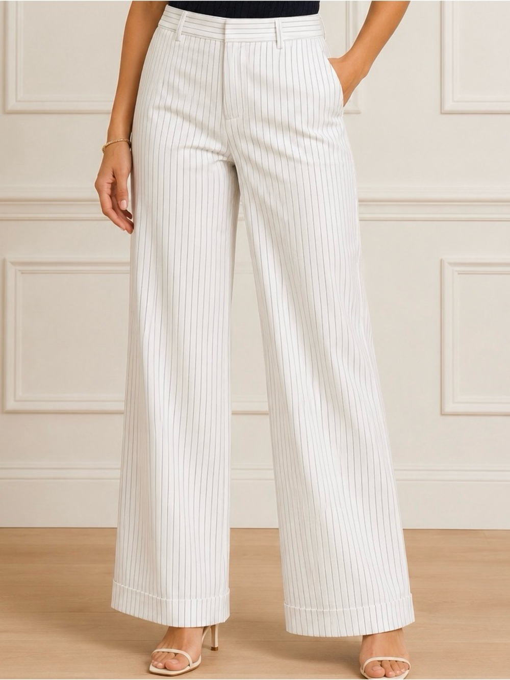 NEW Size 16 Ralph Lauren Further Lane White Pinstripe Cuffed Wide Leg Deck Pants